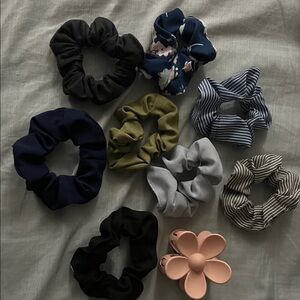 Assorted Hair Scrunchies and Flower Clip